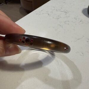 Alexis Bittar Crystal Studded Lucite Brown Bangle with Red Accents